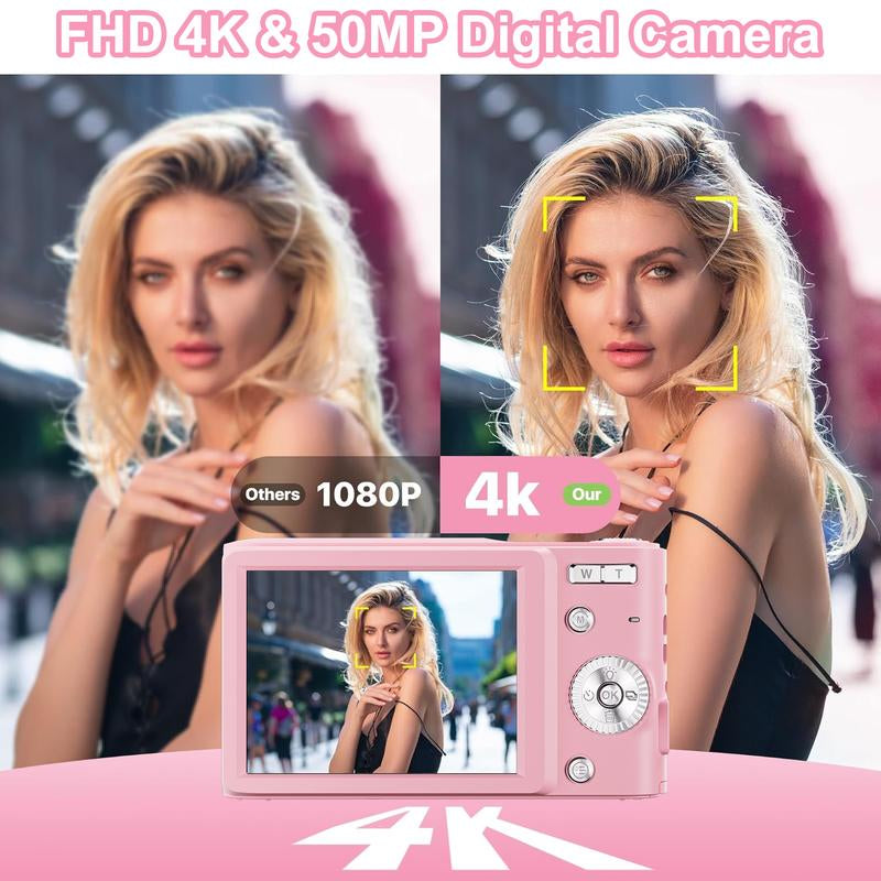 T-JERZENS 4K Digital Camera Autofocus 50MP Vlogging Camera with 32GBSD Card 16X Digital Zoom Compact Camera, 2.8-Inch Screen, Fill-In Light, Anti-Shake