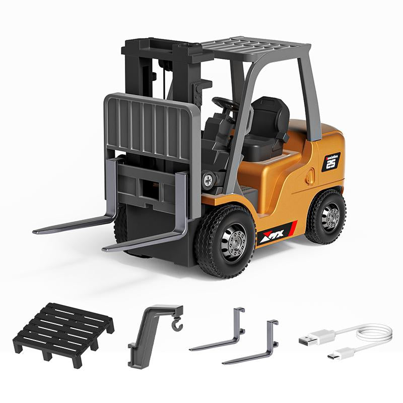 BRRRRT 1/64 RC Forklift Toy 7 Channel 2 Mode Mini Remote Control Forklift Truck with Rechargeable Battery 2 in 1 Transformable Lift Fork & Hook for Adults Kids Boys and Girls
