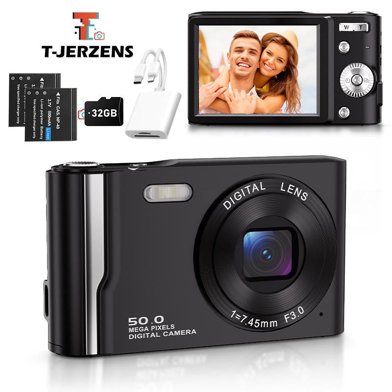 T-JERZENS 4K Digital Camera Autofocus 50MP Vlogging Camera with 32GBSD Card 16X Digital Zoom Compact Camera, 2.8-Inch Screen, Fill-In Light, Anti-Shake
