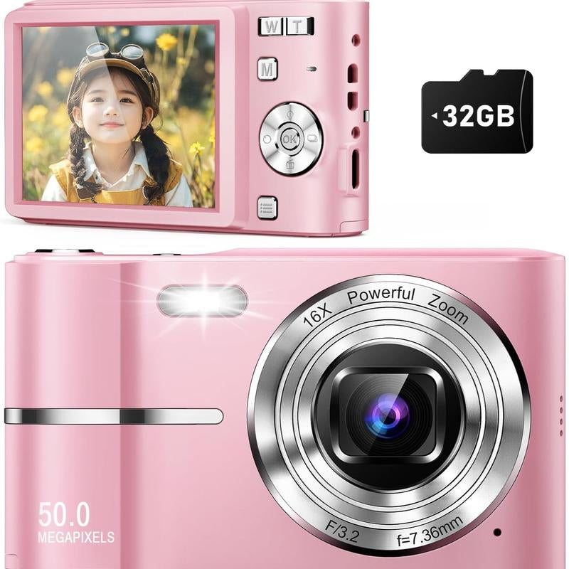 T-JERZENS 4K Digital Camera Autofocus 50MP Vlogging Camera with 32GBSD Card 16X Digital Zoom Compact Camera, 2.8-Inch Screen, Fill-In Light, Anti-Shake