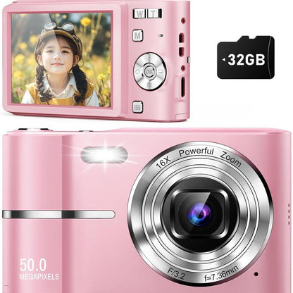 T-JERZENS 4K Digital Camera Autofocus 50MP Vlogging Camera with 32GBSD Card 16X Digital Zoom Compact Camera, 2.8-Inch Screen, Fill-In Light, Anti-Shake