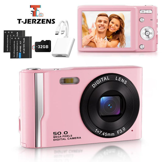 T-JERZENS 4K Digital Camera Autofocus 50MP Vlogging Camera with 32GBSD Card 16X Digital Zoom Compact Camera, 2.8-Inch Screen, Fill-In Light, Anti-Shake