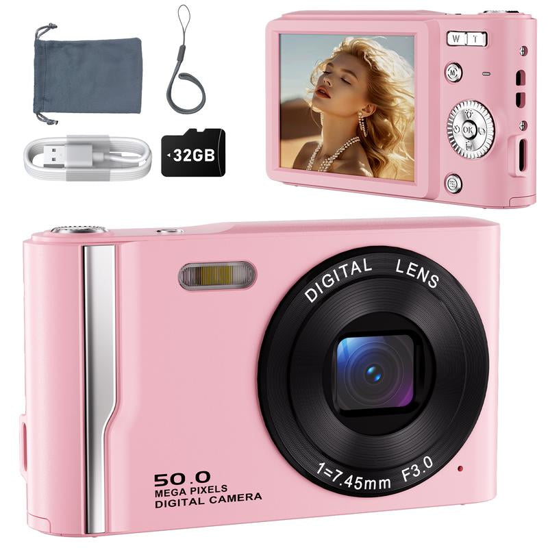 T-JERZENS 4K Digital Camera Autofocus 50MP Vlogging Camera with 32GBSD Card 16X Digital Zoom Compact Camera, 2.8-Inch Screen, Fill-In Light, Anti-Shake
