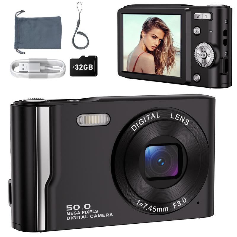 T-JERZENS 4K Digital Camera Autofocus 50MP Vlogging Camera with 32GBSD Card 16X Digital Zoom Compact Camera, 2.8-Inch Screen, Fill-In Light, Anti-Shake