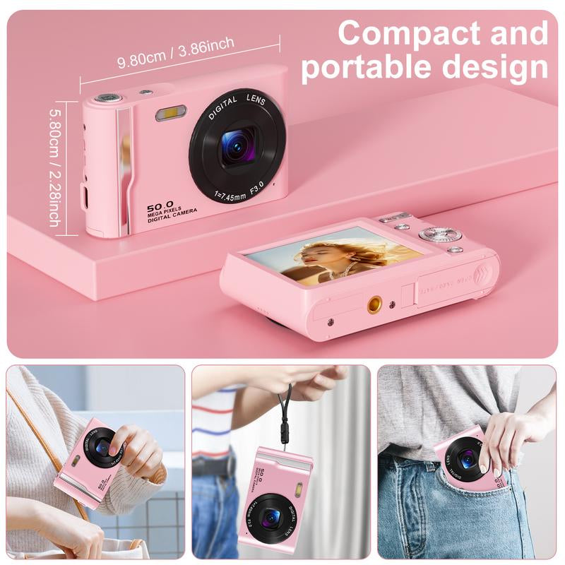T-JERZENS 4K Digital Camera Autofocus 50MP Vlogging Camera with 32GBSD Card 16X Digital Zoom Compact Camera, 2.8-Inch Screen, Fill-In Light, Anti-Shake